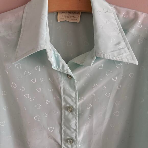 Vintage Diane Von Furstenberg for Camicetta Blue Hearts Button Front Blouse 10 - Picture 2 of 6